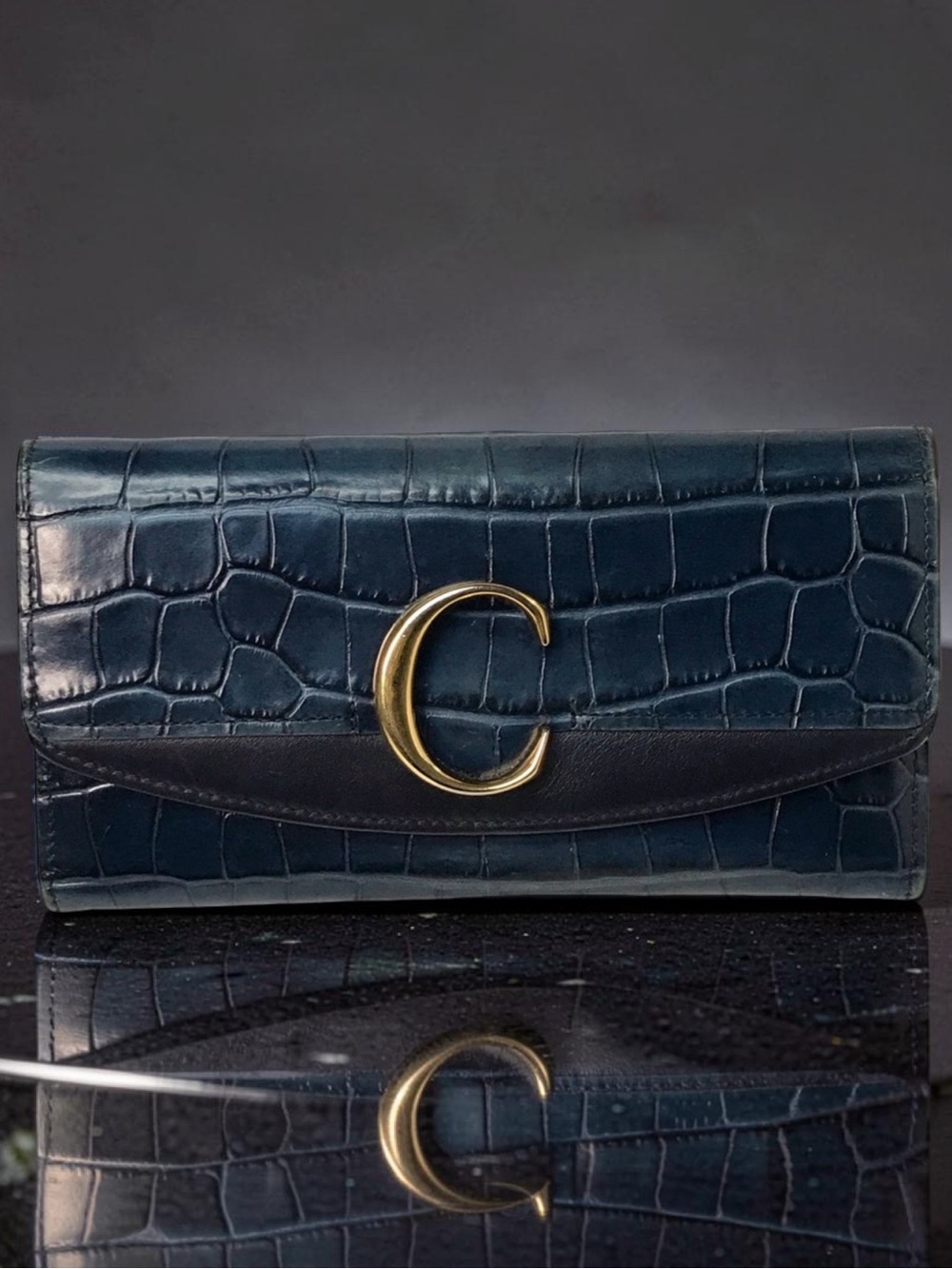 CHLOE Croc Embossed Leather Continental Wallet 😍